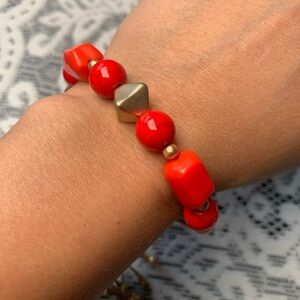 Red and Gold Beaded Adjustable Bracelet